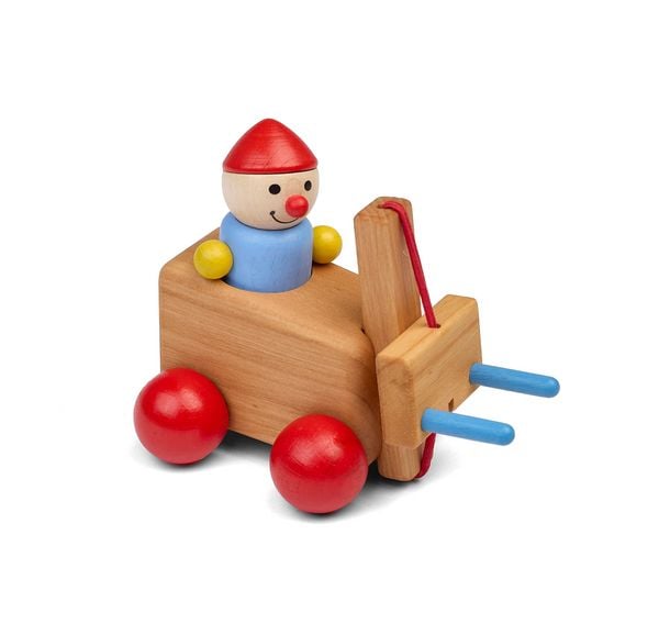 Produktbild: Pfingstweid - Stapler Christoph aus Erle mit beweglicher Gabel und mit flexiblem Stehwicht Marco, R&auml;der aus Buche, Holz