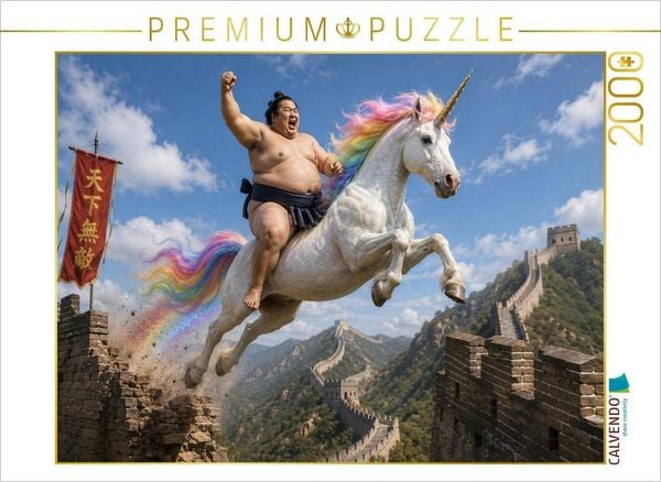 CALVENDO Puzzle Sumoringer und Einhorn | 2000 Teile Lege-Größe 90x67cm Foto-Puzzle für glückliche Stunden