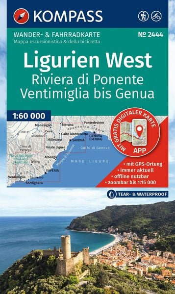 Produktbild: KOMPASS Wanderkarte 2444 Ligurien West - Riviera di Ponente, Ventimiglia bis Genua 1:60.000