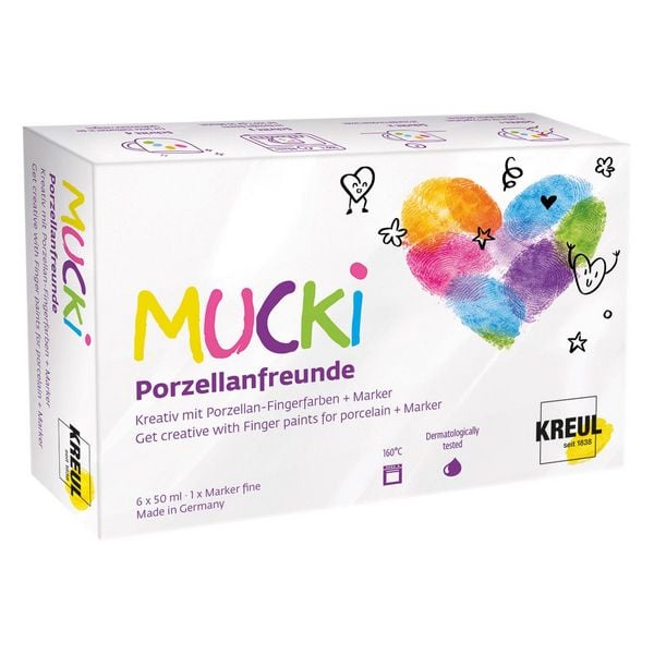 Produktbild: MUCKI Porzellanfreunde Set mit Porzellan-Fingerfarben + Marker, 6 x 50ml