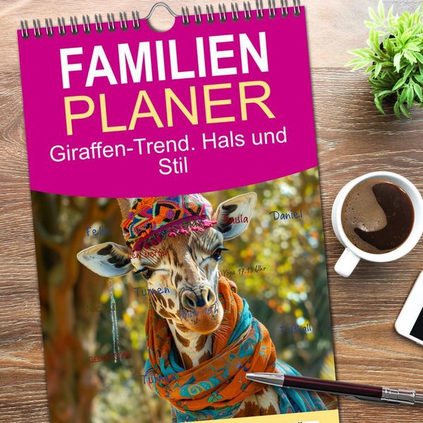 Produktbild: Familienplaner 2026 - Giraffen-Trend. Hals und Stil mit 5 Spalten (Wandkalender, 21 x 45 cm) CALVENDO