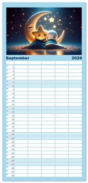 Produktbild: Familienplaner 2026 - Himmelsfunken: Der kleine Stern und seine Reisen mit 5 Spalten (Wandkalender, 21 x 45 cm) CALVENDO