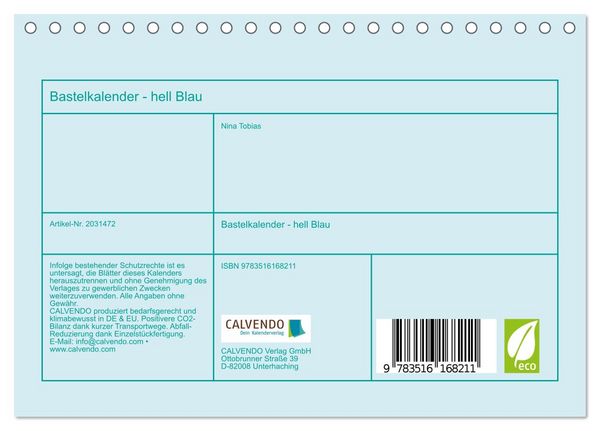 Produktbild: Bastelkalender - hell Blau (Tischkalender 2026 DIN A5 quer), CALVENDO Monatskalender