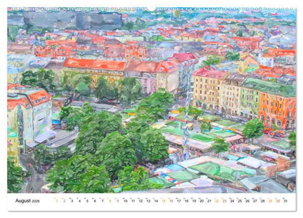Produktbild: M&uuml;nchen - Bayerns Landeshauptstadt in Aquarellfarben (Wandkalender 2026 DIN A2 quer), CALVENDO Monatskalender