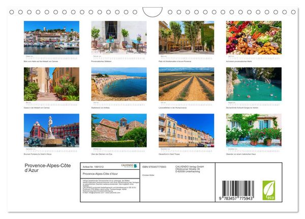 Produktbild: Provence-Alpes-C&ocirc;te d&rsquo;Azur (Wandkalender 2026 DIN A4 quer), CALVENDO Monatskalender