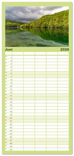 Produktbild: Familienplaner 2026 - Welterbe in Kroatien - Plitvicer Seen mit 5 Spalten (Wandkalender, 21 x 45 cm) CALVENDO