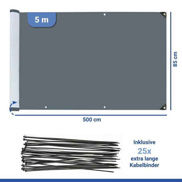 Produktbild: Balkon-Sichtschutz Mod. Anthrazit, 5 m, UV- und witterungsbest&auml;ndig