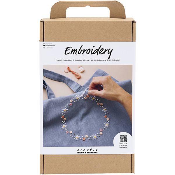 Produktbild: Creativ Company DIY Sets Sticken & Nadelstanzen Kreativ Set Sticken, Taubenblau, Einkaufstasche, Kreativ Box