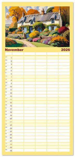 Produktbild: Familienplaner 2026 - Englische Cottages mit 5 Spalten (Wandkalender, 21 x 45 cm) CALVENDO