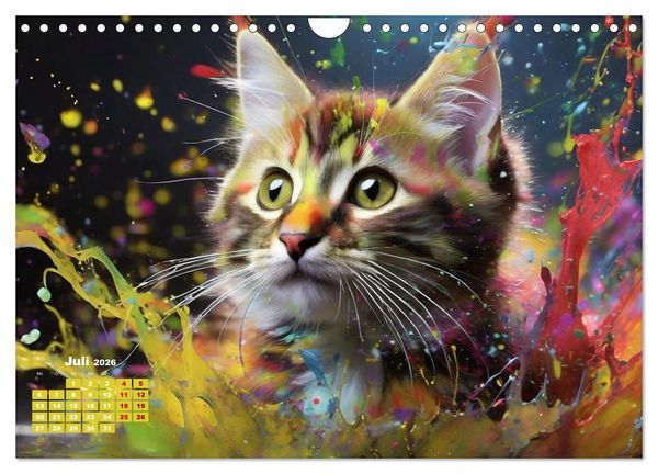 Produktbild: Splash - Katzen im Farbrausch (Wandkalender 2026 DIN A4 quer), CALVENDO Monatskalender