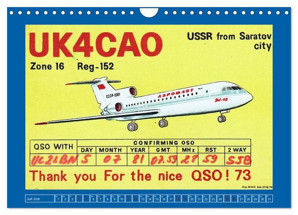 Produktbild: &Uuml;ber den Wolken - Flugzeuge des 20. Jahrhunderts auf Amateurfunkkarten (Wandkalender 2026 DIN A4 quer), CALVENDO Monatskalender