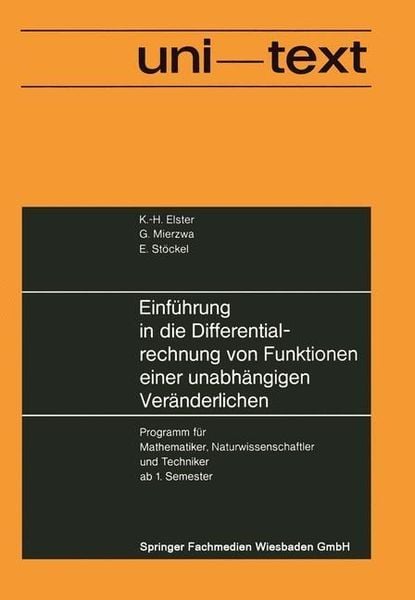 Produktbild: Einf&uuml;hrung in die Differentialrechnung von Funktionen einer unabh&auml;ngigen Ver&auml;nderlichen