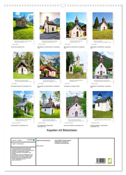 Produktbild: Kapellen mit Bibelzitaten (Wandkalender 2026 DIN A2 hoch), CALVENDO Monatskalender