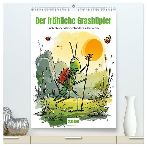 Produktbild: Der fr&ouml;hliche Grash&uuml;pfer - bunter Kinderkalender f&uuml;r das Kinderzimmer (hochwertiger Premium Wandkalender 2026 DIN A2 hoch), Kunstdruck in Hochglanz