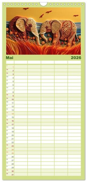 Produktbild: Familienplaner 2026 - Quilling Inspirationen mit 5 Spalten (Wandkalender, 21 x 45 cm) CALVENDO