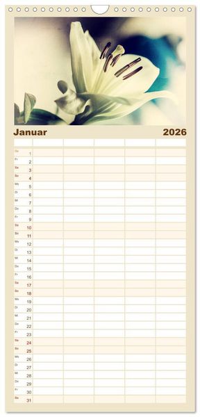 Produktbild: Familienplaner 2026 - Bl&uuml;ten im Retro-Style mit 5 Spalten (Wandkalender, 21 x 45 cm) CALVENDO