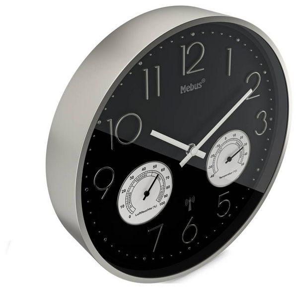 Produktbild: Mebus 12988 Funk Wanduhr 30cm x 30cm x 30cm x 4.5mm Silber