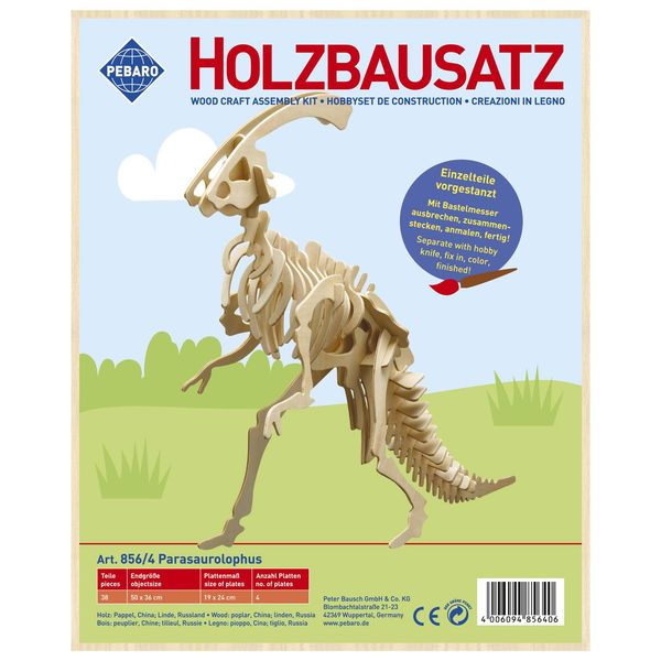 Produktbild: PEBARO 856/4 - Holzbausatz Dinosaurier Parasaurolophus, 38 Teile, Holzkonstruktion zum Zusammenstecken
