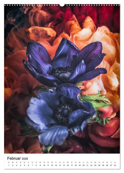 Produktbild: Spiel der Farben - Bl&uuml;ten unter Wasser mit Acrylfarben (Wandkalender 2026 DIN A2 hoch), CALVENDO Monatskalender