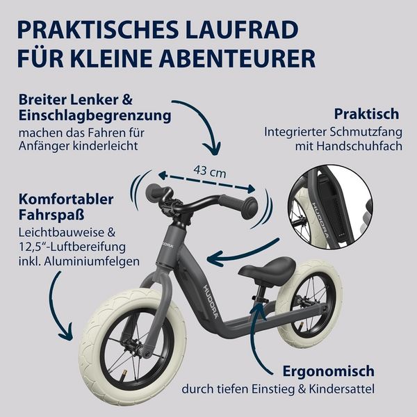 Produktbild: HUDORA 10933 - Laufrad Explory 12 shadow, f&uuml;r Kinder von 90-110 cm, Sitzh&ouml;he: 27-37,5 cm