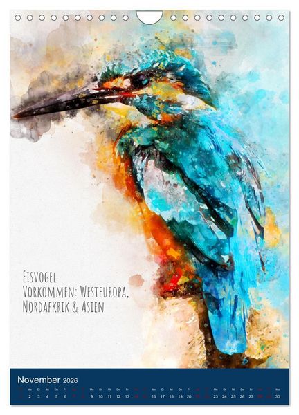Produktbild: Exotische V&ouml;gel - Die Sch&ouml;nsten der Welt in Aquarell (Wandkalender 2026 DIN A4 hoch), CALVENDO Monatskalender