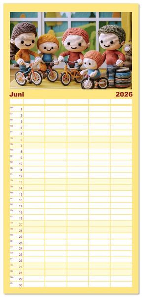 Produktbild: Familienplaner 2026 - Amigurumi Moments. Ein fantastischer Familienalltag mit 5 Spalten (Wandkalender, 21 x 45 cm) CALVENDO