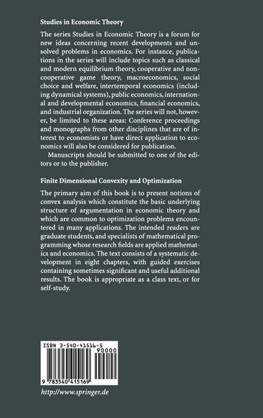 Produktbild: Finite Dimensional Convexity and Optimization