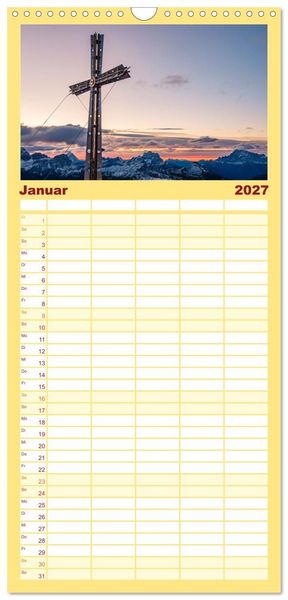 Produktbild: Familienplaner 2027 - Leuchtende Dolomiten mit 5 Spalten (Wandkalender, 21 x 45 cm) CALVENDO