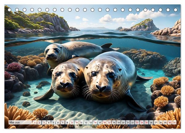 Produktbild: Freche Seehunde (Tischkalender 2026 DIN A5 quer), CALVENDO Monatskalender