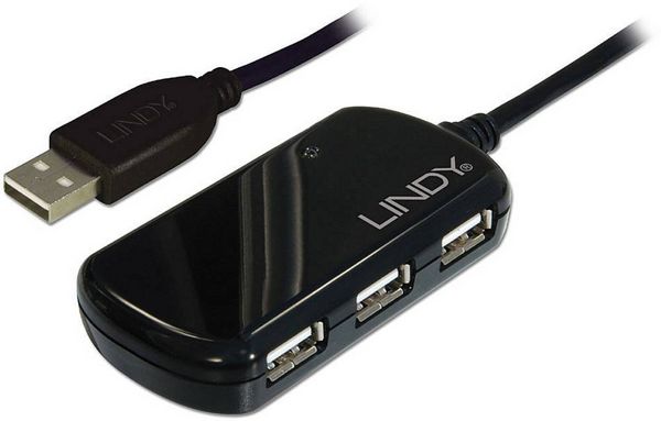 LINDY 42781 USB-Hub 4 Port USB-A USB 2.0 480MBit/s mit eingebautem Repeater