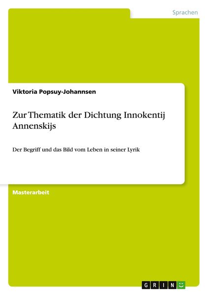 Produktbild: Zur Thematik der Dichtung Innokentij Annenskijs
