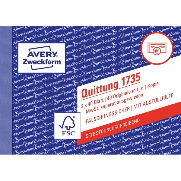 Produktbild: AVERY Zweckform Quittung selbstdurchschreibend DIN A6 quer 2x40 Blatt