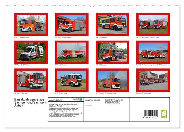 Produktbild: Einsatzfahrzeuge aus Sachsen und Sachsen-Anhalt (hochwertiger Premium Wandkalender 2026 DIN A2 quer), Kunstdruck in Hochglanz
