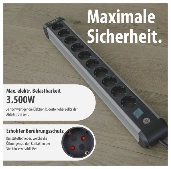 Produktbild: Brennenstuhl 1391030000 Steckdosenleiste mit Schalter Silber, Schwarz Schutzkontakt 1 St.