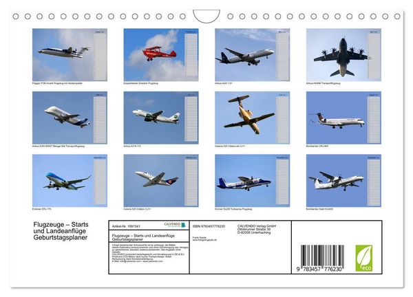Produktbild: Flugzeuge &ndash; Starts und Landeanfl&uuml;ge Geburtstagsplaner (Wandkalender 2026 DIN A4 quer), CALVENDO Monatskalender