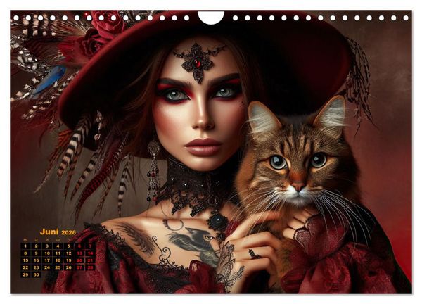 Produktbild: Luxuri&ouml;ser Bohemian Flair - Elegante Frauen mit anmutigen Katzen (Wandkalender 2026 DIN A4 quer), CALVENDO Monatskalender