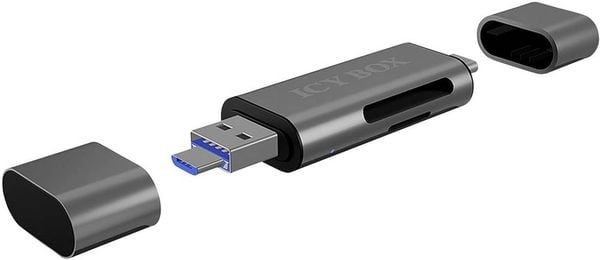 RAIDSONIC ICY BOX SD/MicroSD, USB 2.0 Card Reader mit USB-C & -A und OTG, anthrazit