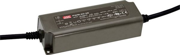 Produktbild: MEAN WELL PWM-60-24 LED-Treiber, LED-Trafo Konstantspannung, Konstantstrom 60 W 2.5 A 24 V/DC dimmbar, PFC-Schaltkreis, &Uuml;berlastschutz 1 St.