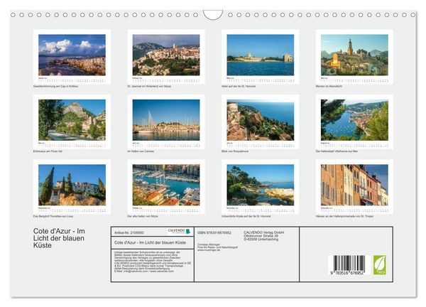 Produktbild: Cote d'Azur - Im Licht der blauen K&uuml;ste (Wandkalender 2026 DIN A3 quer), CALVENDO Monatskalender