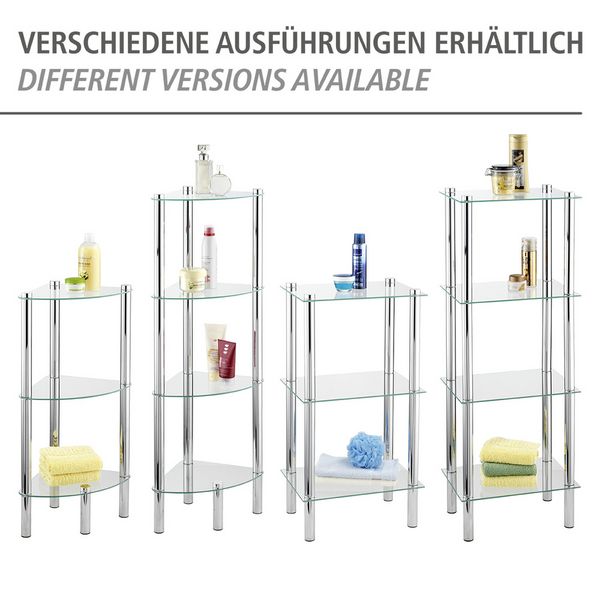 Produktbild: Eckregal Mod. Yago mit 4 Glasablagen, aus Edelstahl und Sicherheitsglas