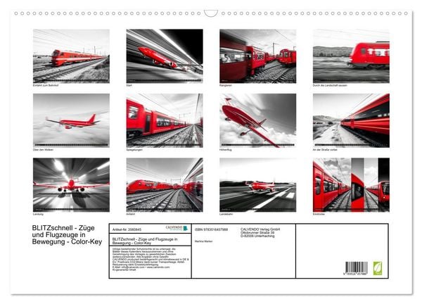 Produktbild: BLITZschnell - Z&uuml;ge und Flugzeuge in Bewegung - Color-Key (Wandkalender 2026 DIN A2 quer), CALVENDO Monatskalender