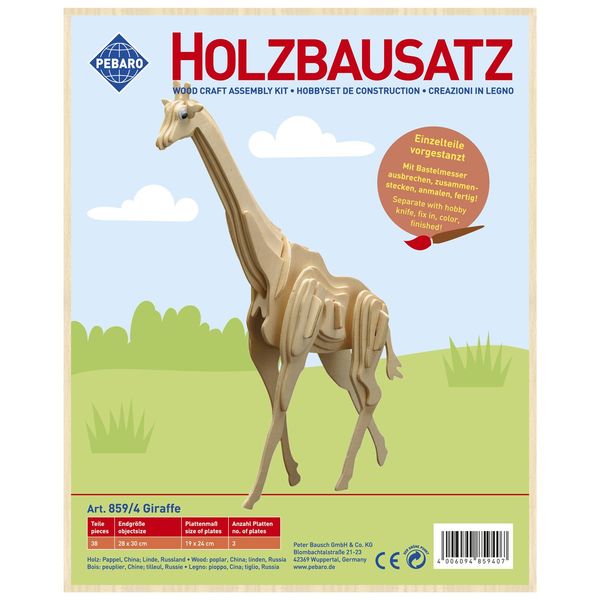 Produktbild: PEBARO 859/4 - Holzbausatz Giraffe, 38 Teile, Holzkonstruktion zum Zusammenstecken