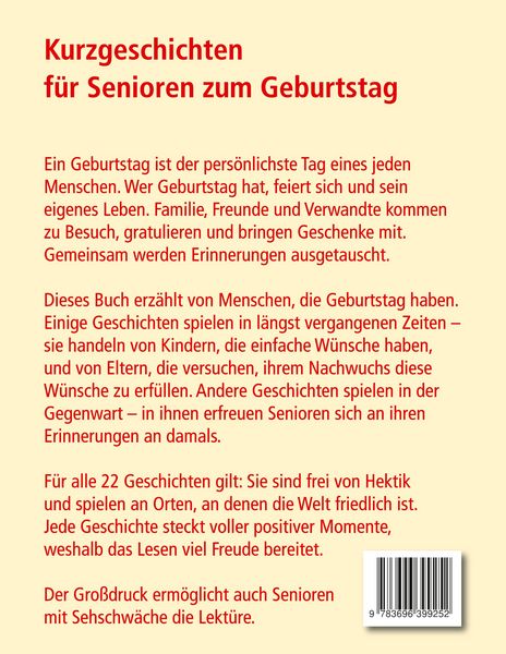 Produktbild: Kurzgeschichten f&uuml;r Senioren zum Geburtstag