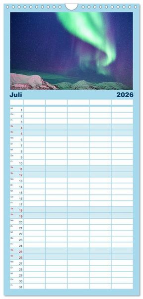 Produktbild: Familienplaner 2026 - Magische Polarlichter der Erde mit 5 Spalten (Wandkalender, 21 x 45 cm) CALVENDO