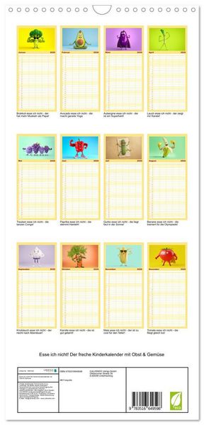 Produktbild: Familienplaner 2026 - Esse ich nicht! Der freche Kinderkalender mit Obst & Gem&uuml;se mit 5 Spalten (Wandkalender, 21 x 45 cm) CALVENDO
