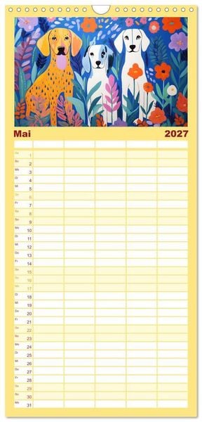 Produktbild: Familienplaner 2027 - Hunde Kunstwerke - Hunde im Stil des Fauvismus k&uuml;nstlerisch gestaltet mit 5 Spalten (Wandkalender, 21 x 45 cm) CALVENDO