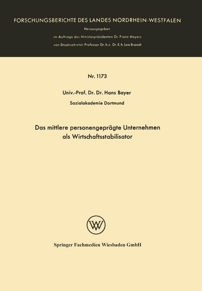 Produktbild: Das mittlere personengepr&auml;gte Unternehmen als Wirtschaftsstabilisator