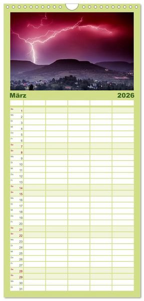 Produktbild: Familienplaner 2026 - Gewaltige Natur - bedrohlich und sch&ouml;n mit 5 Spalten (Wandkalender, 21 x 45 cm) CALVENDO