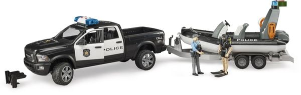 Produktbild: Bruder Dodge RAM 2500 Polizei Pickup, L+S,Anh.,Boot Fertigmodell Nutzfahrzeug Modell