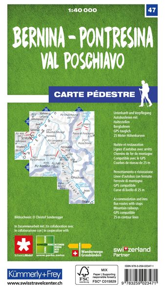 Produktbild: K&uuml;mmerly+Frey Wanderkarte 47 Bernina, Pontresina, Val Poschiavo 1:40.000
